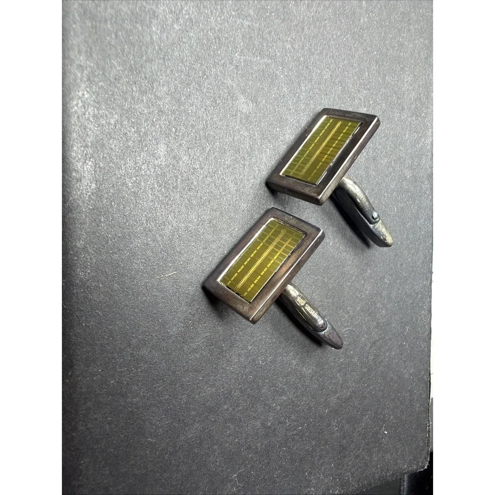 Vintage IBM Computer Chip Cufflinks 925 Sterling Silver Tech Geek Microchip Pair